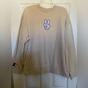 Disney Parks Mickey Mouse Peace Sign Beige Tan Pullover Sweatshirt Large